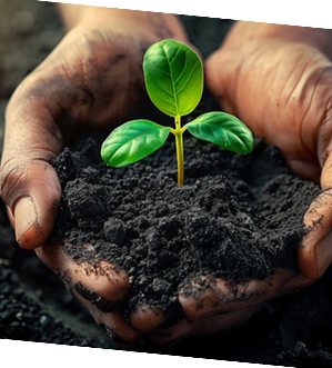 Hands holding soil